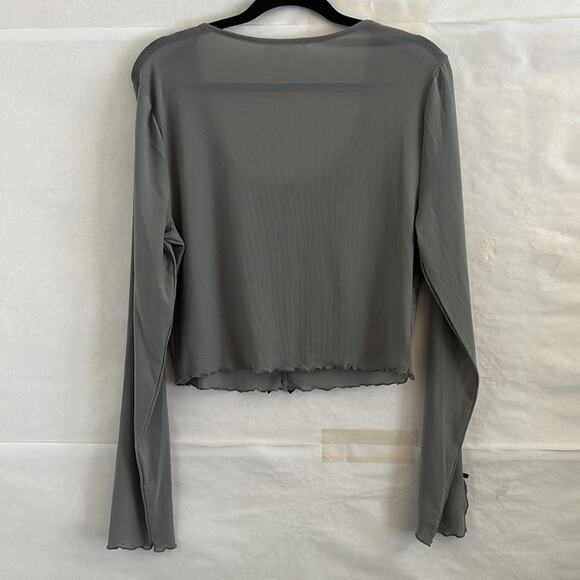 Sugar Moon Gray Mesh Bow Top XL Long Sleeve Ruffle Edge Coquette Y2K Crop - Picture 3 of 11